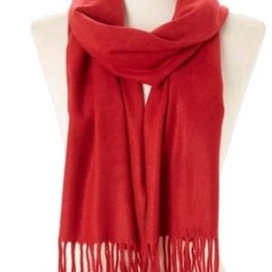 Italy Design Scarf‎ Women OS Red Excellent Cashmere Blend Fringed Soft Wrap
